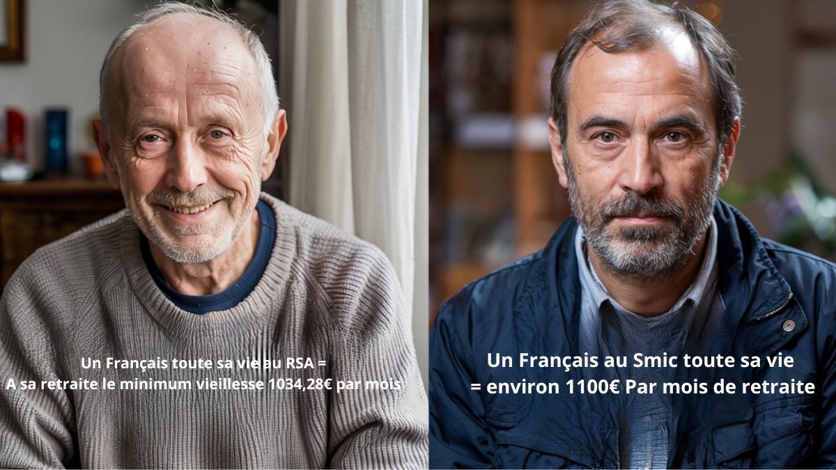 Un Français au Smic toute sa vie = environ 1100€ Par mois de retraite